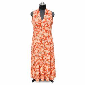 Vintage 90s Coldwater Creek Linen Blend Floral Midi Dress 16 Breathable Summer